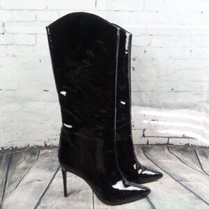 SCHUTZ BLACK PATENT LEATHER VERNIZES MARYANA BOOT 4" HEEL SIZE 9.5B